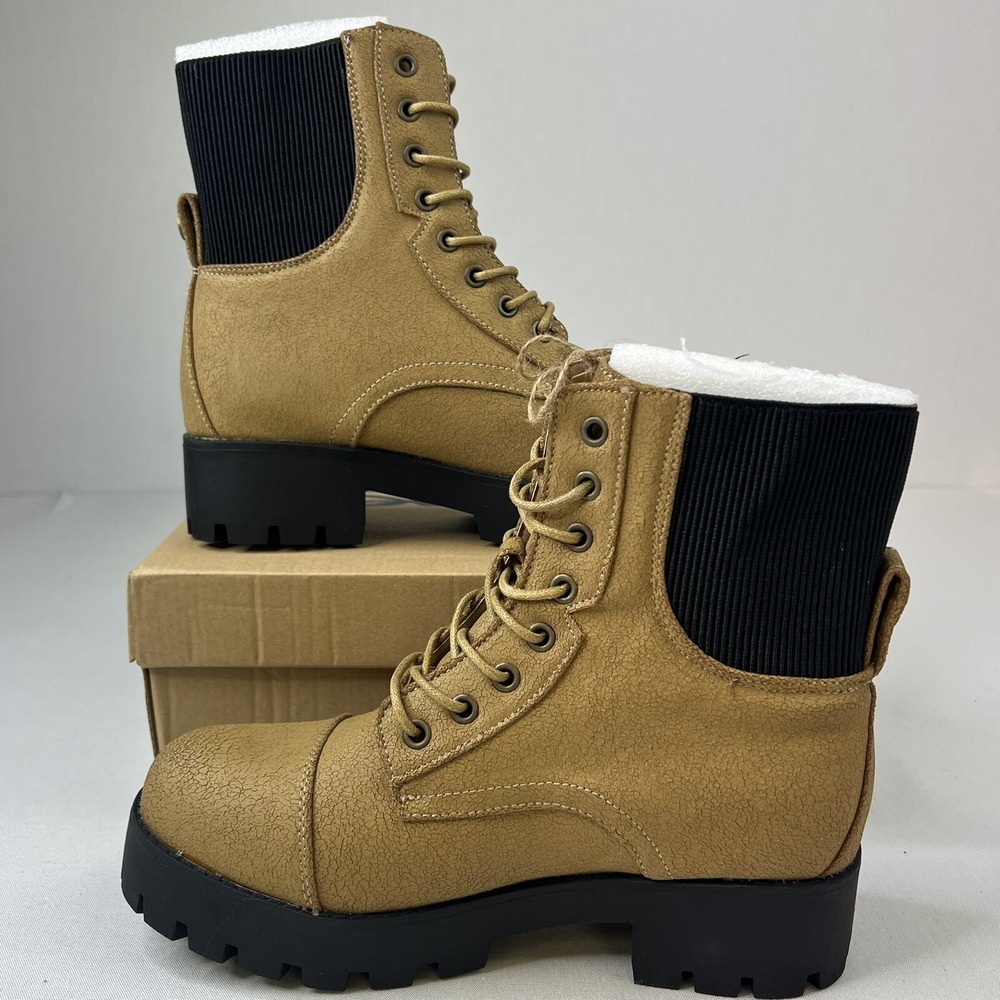Seven7 Womens Jadon Boot Size 8 Combat Hiking Textured Camel